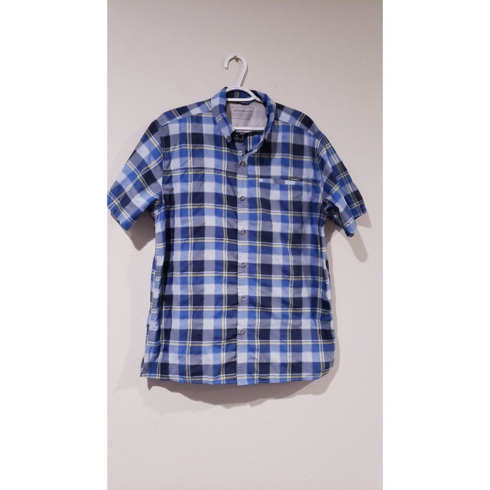 Eddie Bauer Shirt Mens Short Sleeve Polyester Nylon Lightweight Plaid (Size L)